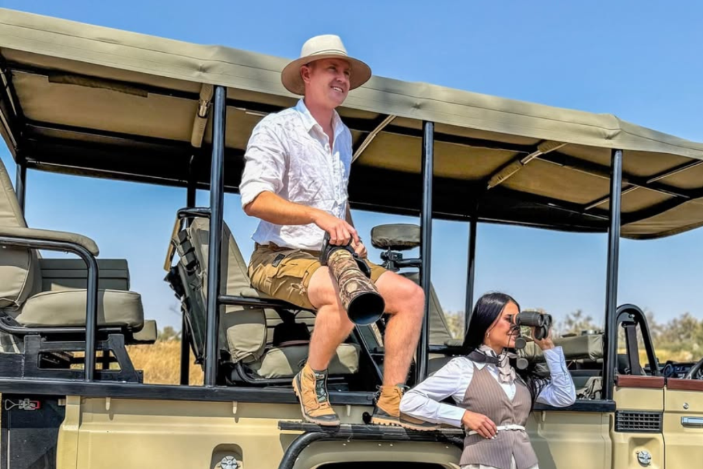 Bride and groom during luxury safari wedding in Serengeti National Park, Tanzania