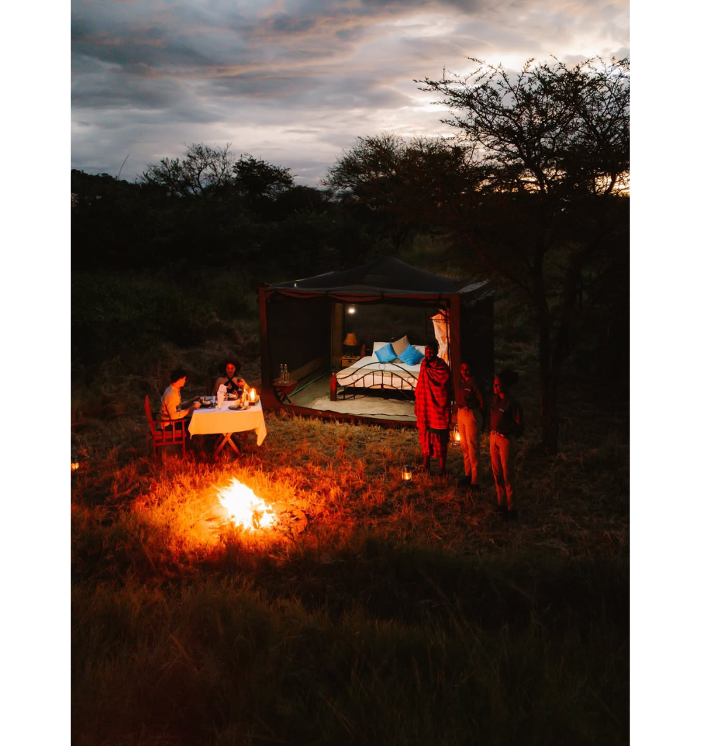 Romantic bush dinner on the best safari for newlyweds in Tanzania under the African sky