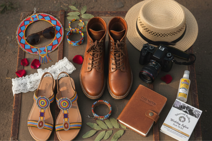 Footwear and accessories for safari wedding and game drives in Tanzania