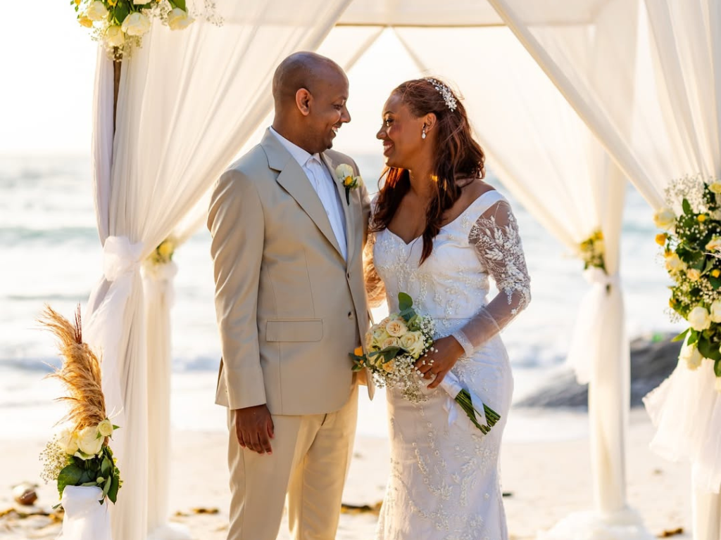 Intimate micro wedding elopement ceremony on Zanzibar sandbank Tanzania