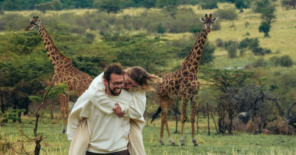 Couple celebrating a romantic safari and beach elopement in Tanzania
