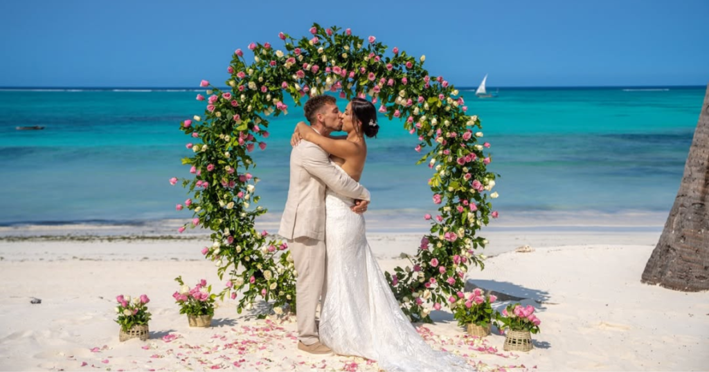 Couple celebrating their Zanzibar elopement ceremony at Sandbank