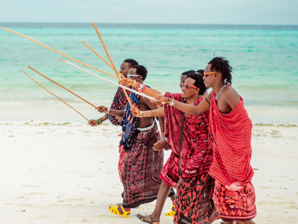 Couple celebrating a symbolic wedding at Nakupenda Sandbank in Zanzibar.
