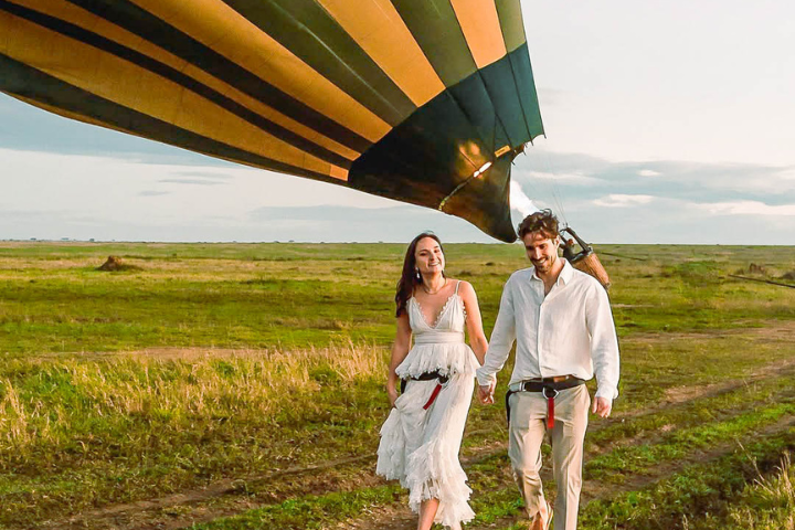 Romantic balloon safari and Maasai blessing ceremony for honeymoon couple in Serengeti
